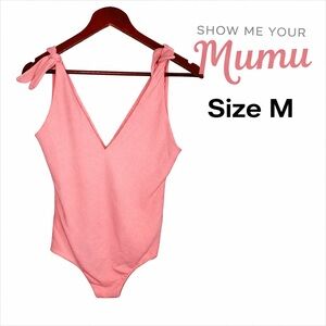 Show Me Your Mumu Kylo Bodysuit Women’s M Pink Tie Strap V Neck NWT